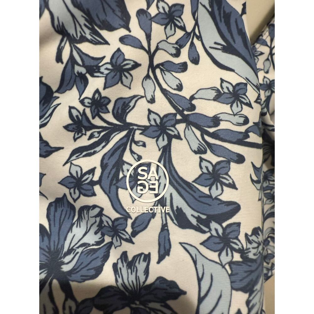 SAGE Collective Floral Sports Bra Blue White Racerback Size S - Picture 3 of 4